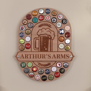 Personalised Pub Sign with Fixings, Beer Cap Holder, 43 Bottle Top Display Holder, Beer, Cider, Ale, Gift for him, Father's Day