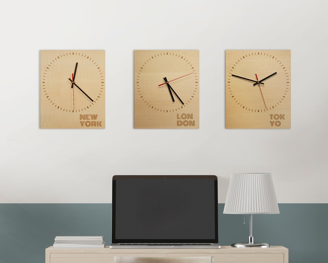 Bespoke City Themed Clocks, Personalised Wall Clock, Time Zone Clock, World Time Zone Clocks