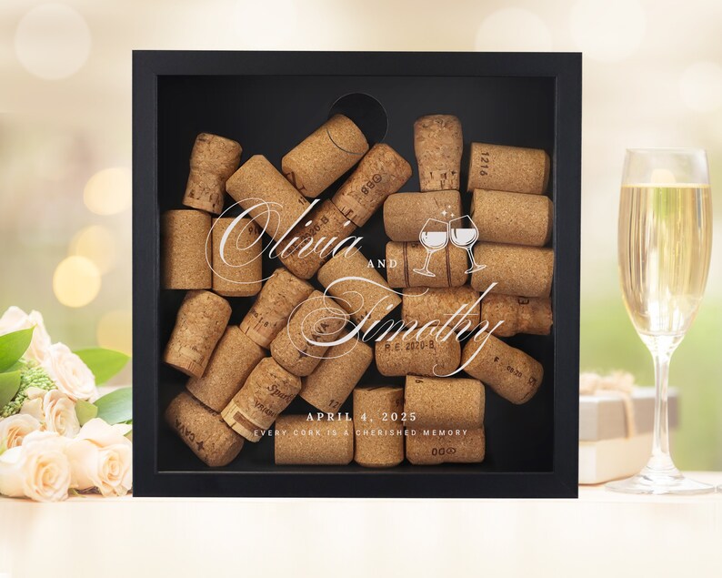 Wedding Couple Names Cork Box, Wine Cork Collection Box, Wine Lover Gift, Wine Cork Display, Wine Engagement Gift, Wedding Gift image 6