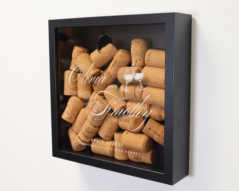 Wedding Couple Names Cork Box, Wine Cork Collection Box, Wine Lover Gift, Wine Cork Display, Wine Engagement Gift, Wedding Gift image 4