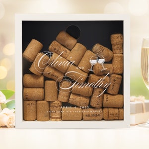 Wedding Couple Names Cork Box, Wine Cork Collection Box, Wine Lover Gift, Wine Cork Display, Wine Engagement Gift, Wedding Gift image 1