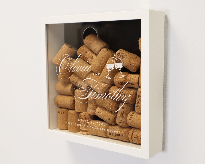 Wedding Couple Names Cork Box, Wine Cork Collection Box, Wine Lover Gift, Wine Cork Display, Wine Engagement Gift, Wedding Gift image 9