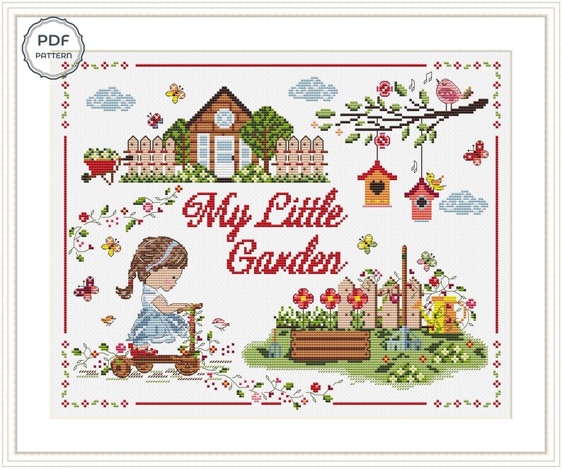 Little Girl Cross Stitch Pattern Garden Cross Stitch Spring - Etsy
