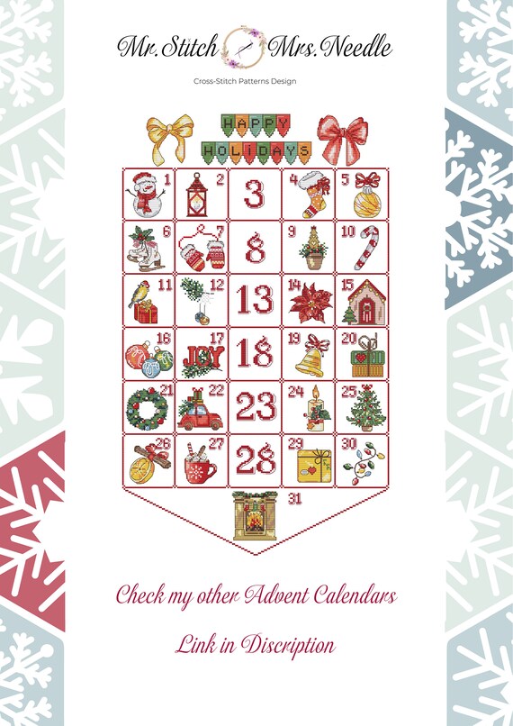 Advent calendar cross stitch PDF pattern Winter cross stitch