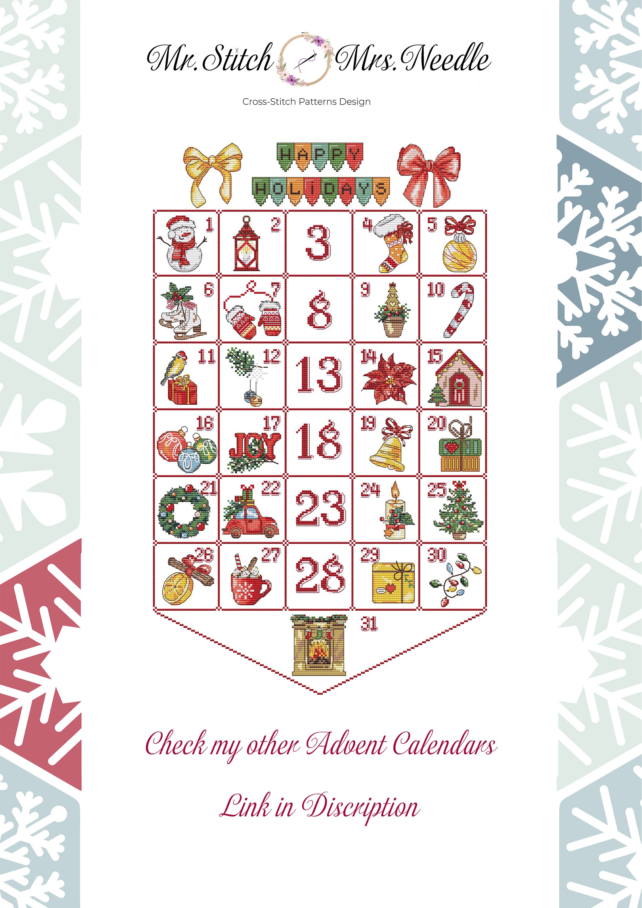 Advent calendar cross stitch PDF pattern Winter cross stitch Etsy