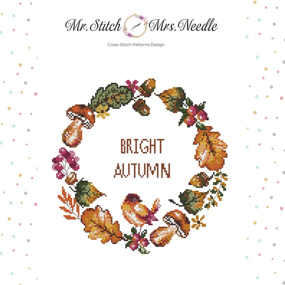Autumn Cross-stitch Pattern Fall Cross Stitch Chart Wreath | Etsy