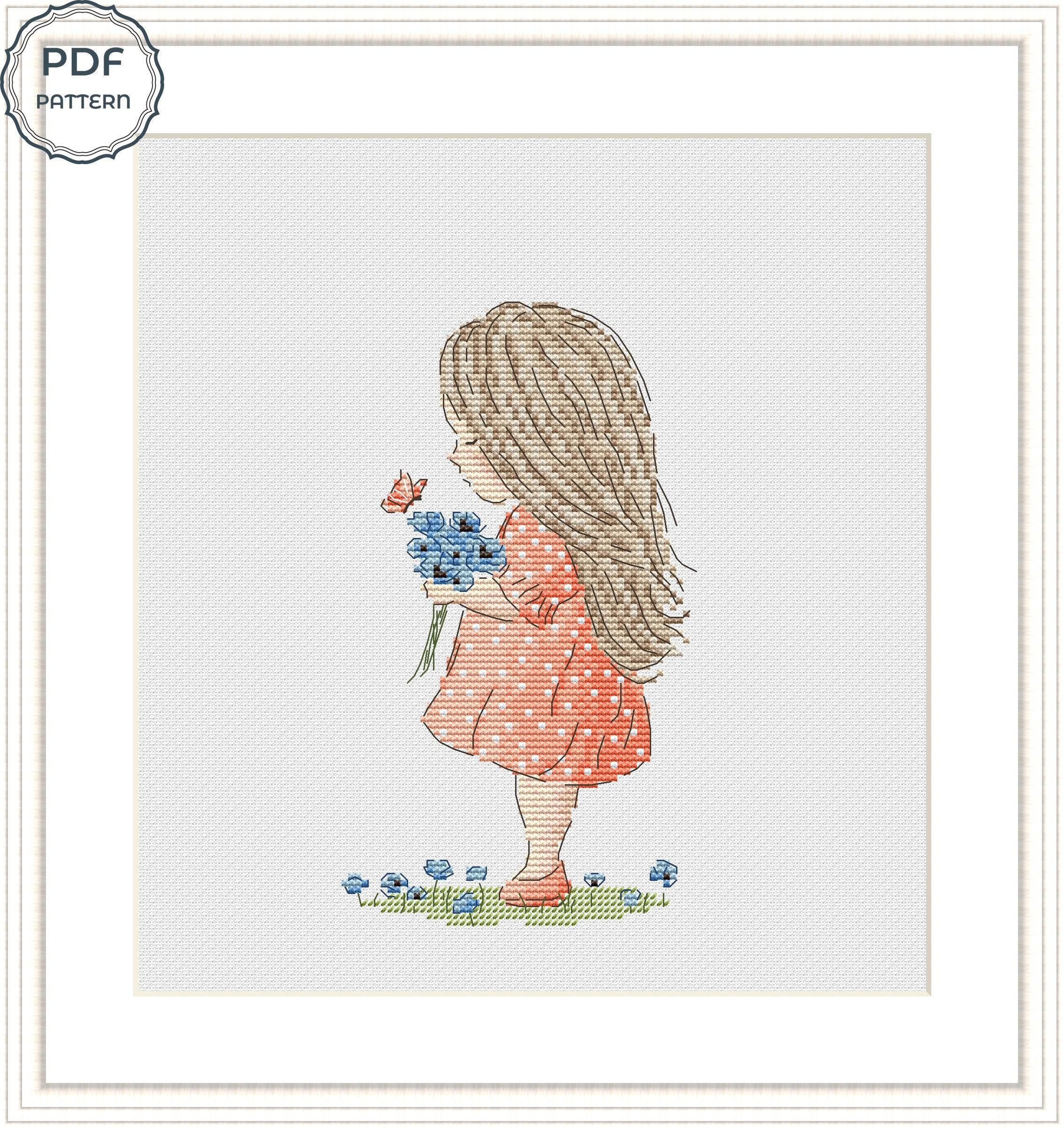 Little girl cross stitch pattern Cute cross stitch chart Etsy