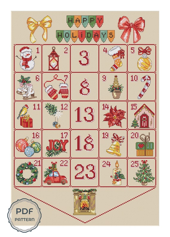 Advent calendar cross stitch PDF pattern Winter cross stitch