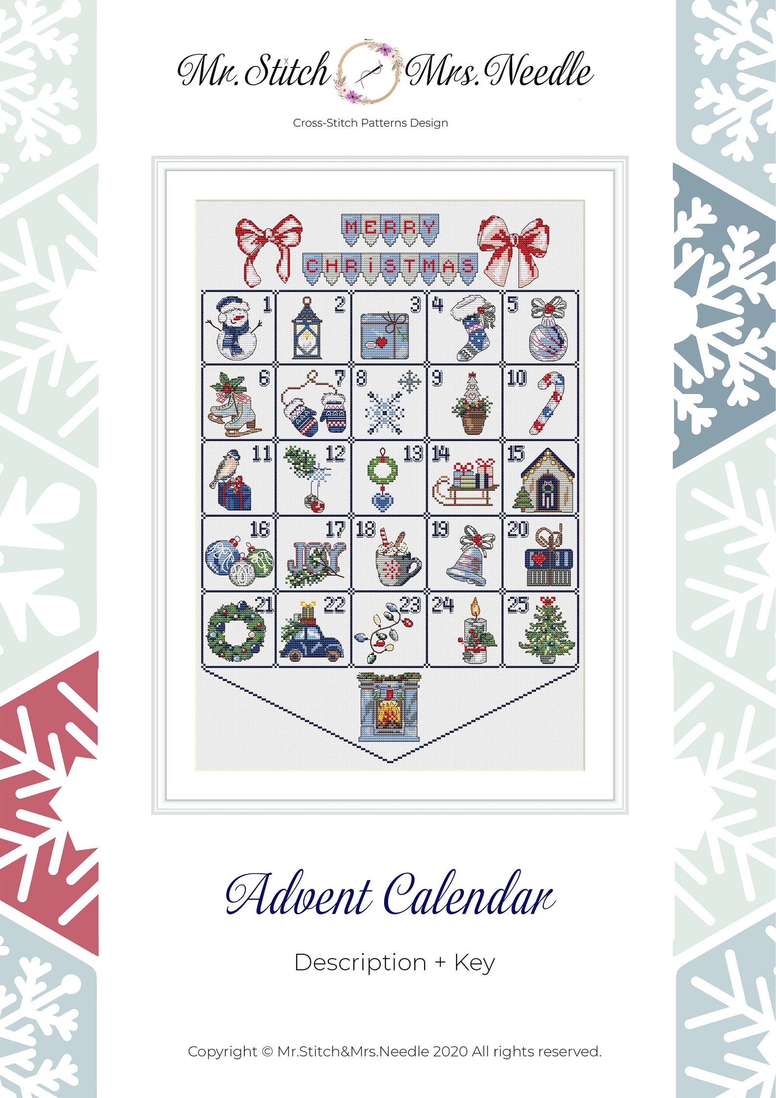 Cross Stitch PDF Pattern of Advent Calendar in Blue Colors Etsy