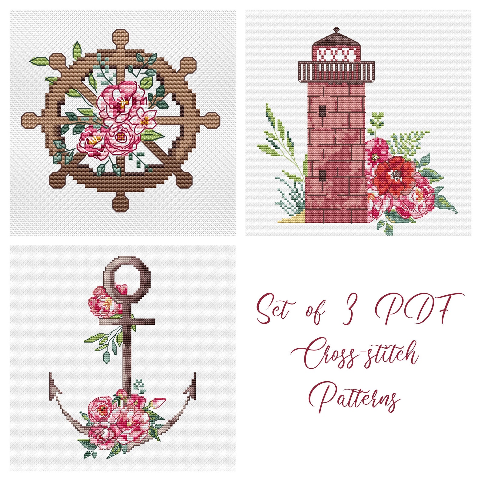 Nautical cross stitch chart Anchor Lighthouse Ship's Etsy España