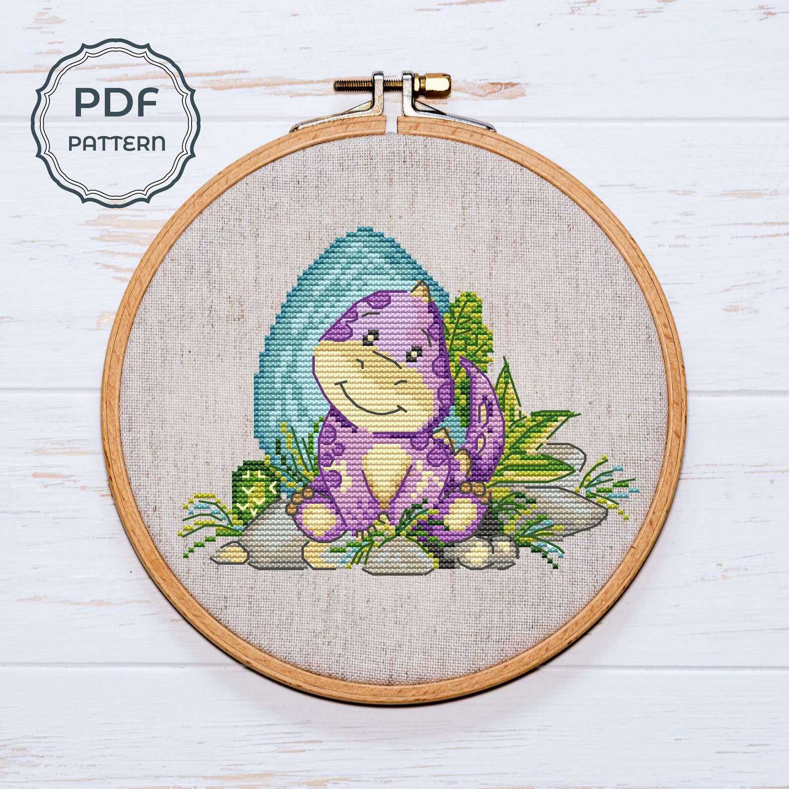 Dinosaur Cross Stitch Pattern Baby Dino Embroidery Chart Etsy