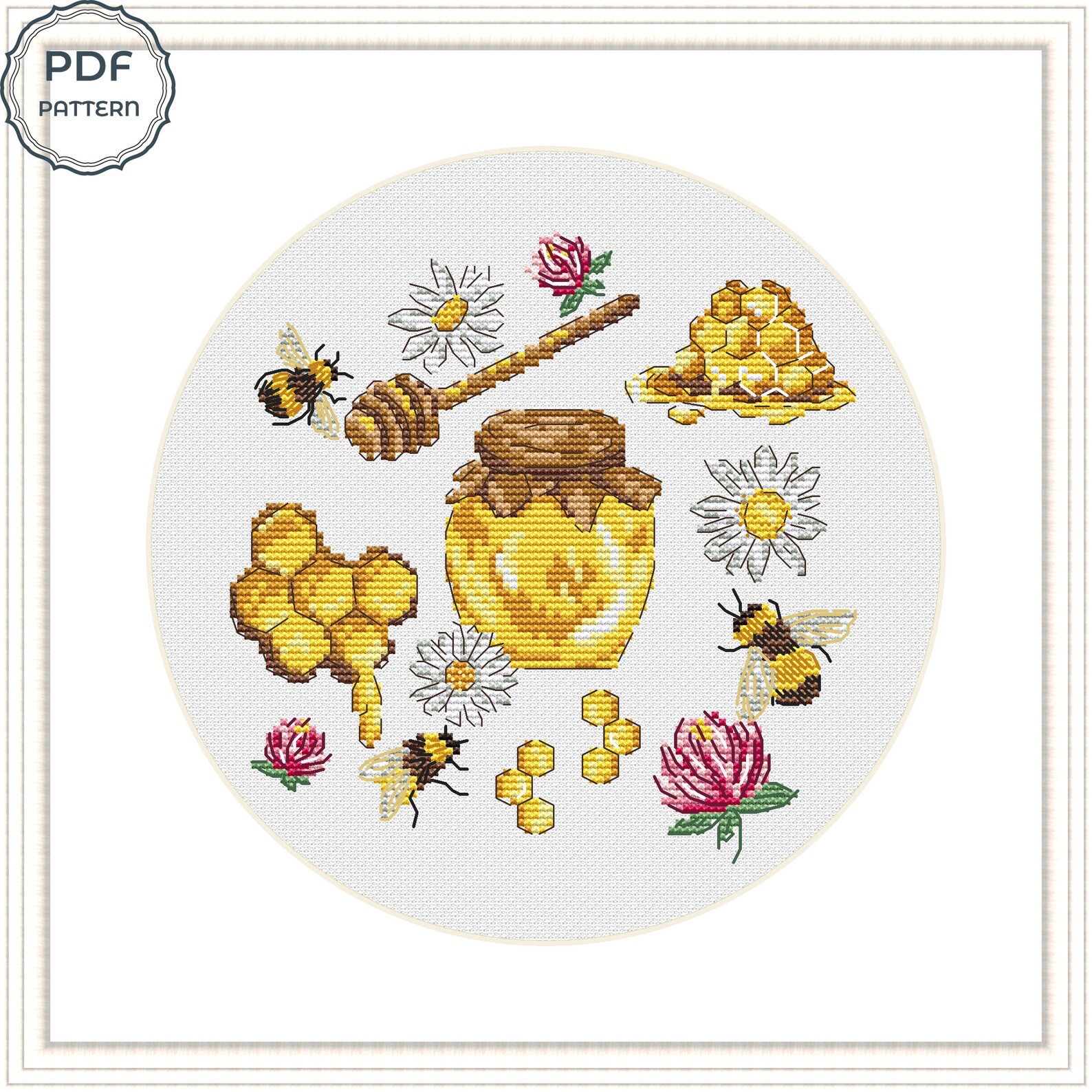 Bee Cross Stitch Pdf Pattern Bumblebee Cross Stitch Chart Etsy