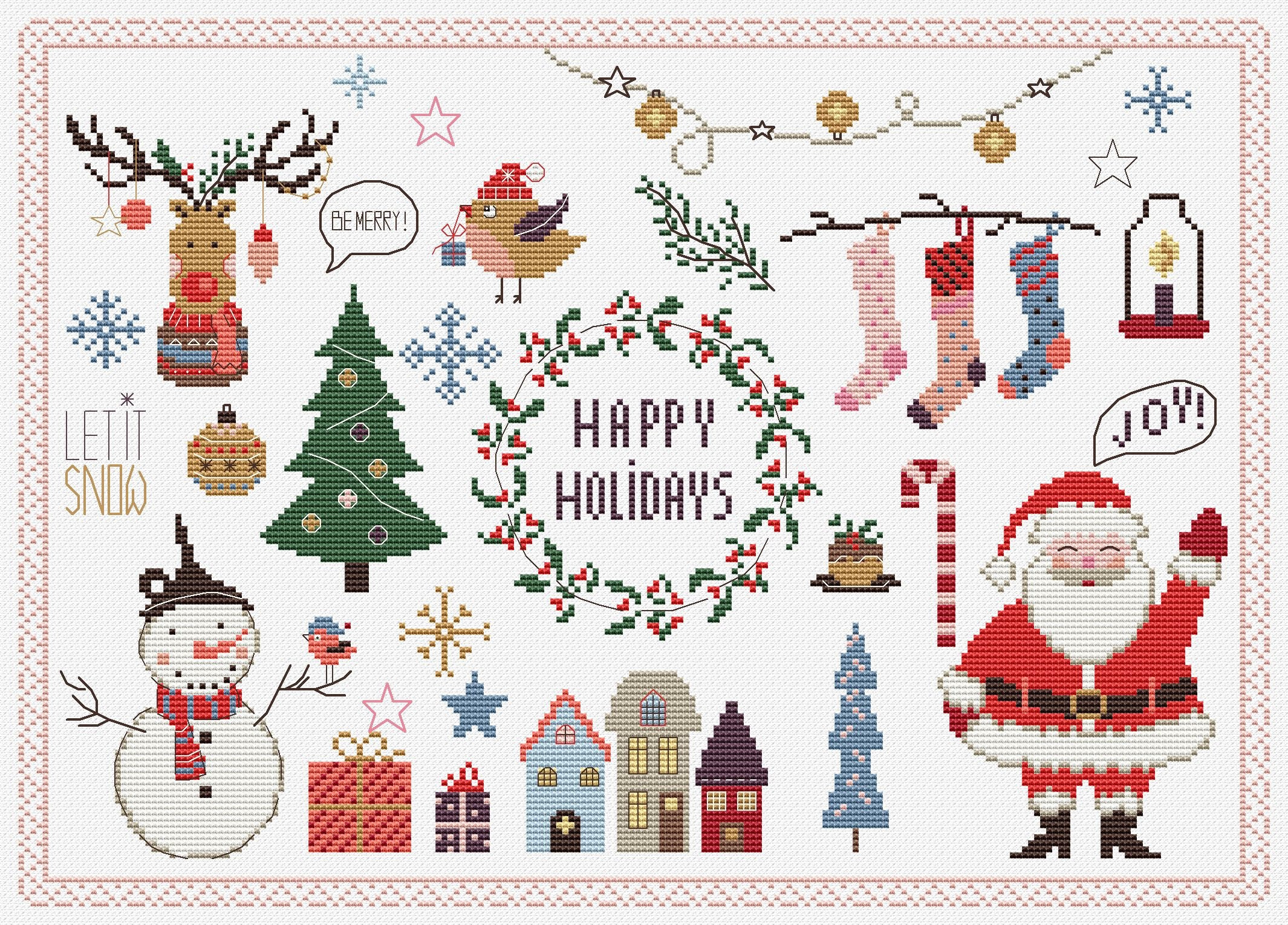 Scandinavian Christmas Cross Stitch Pattern Winter Sampler Etsy