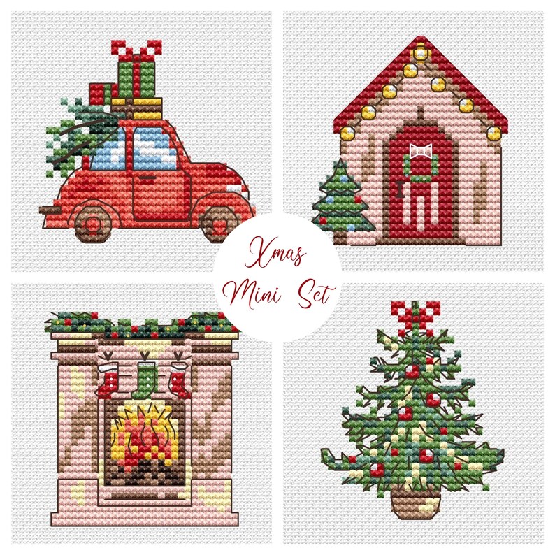 Set of 4 Cross Stitch PDF Patterns of Mini Christmas Elements Etsy