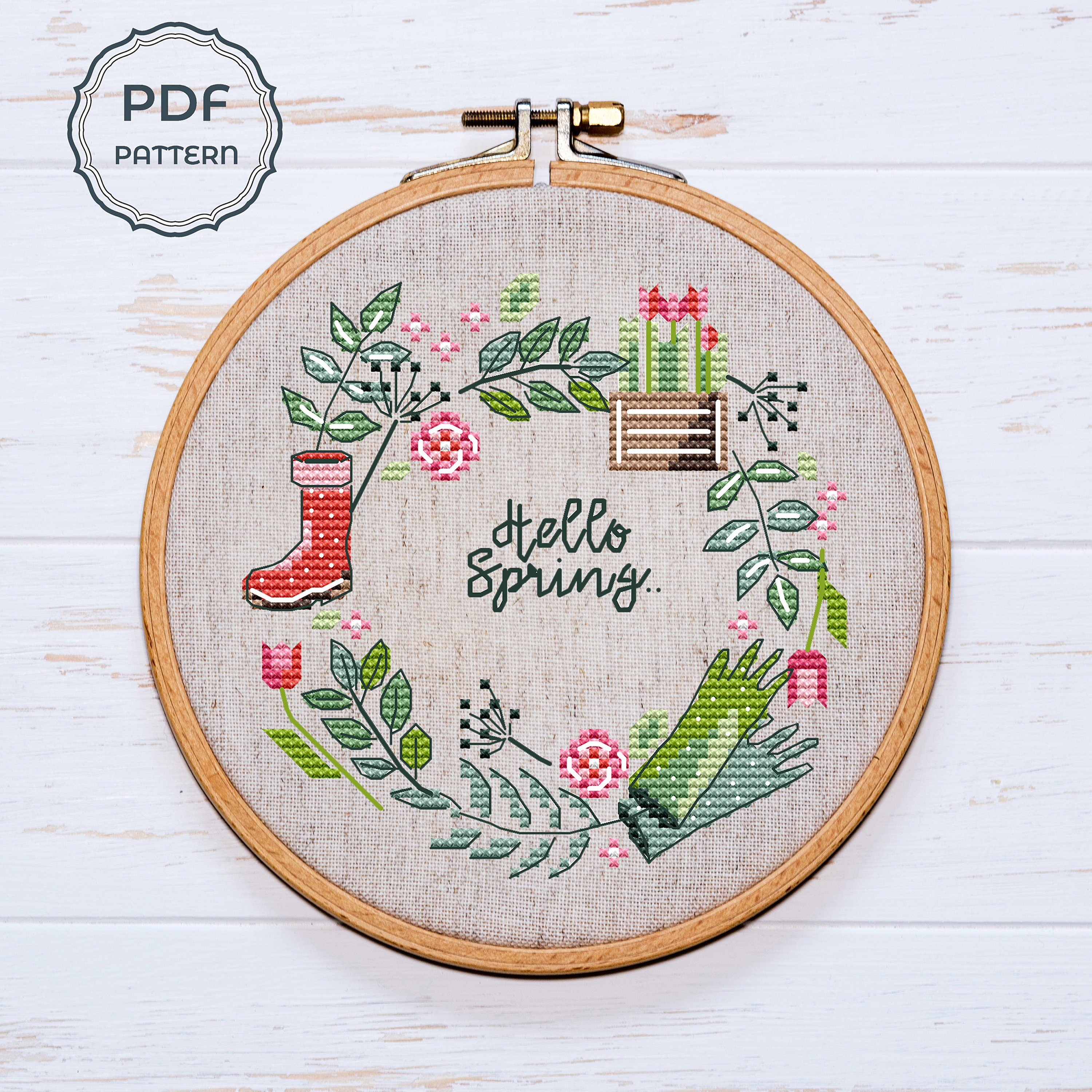 Spring cross stitch chart Flower wreath Spring Wreath Birds Etsy.de