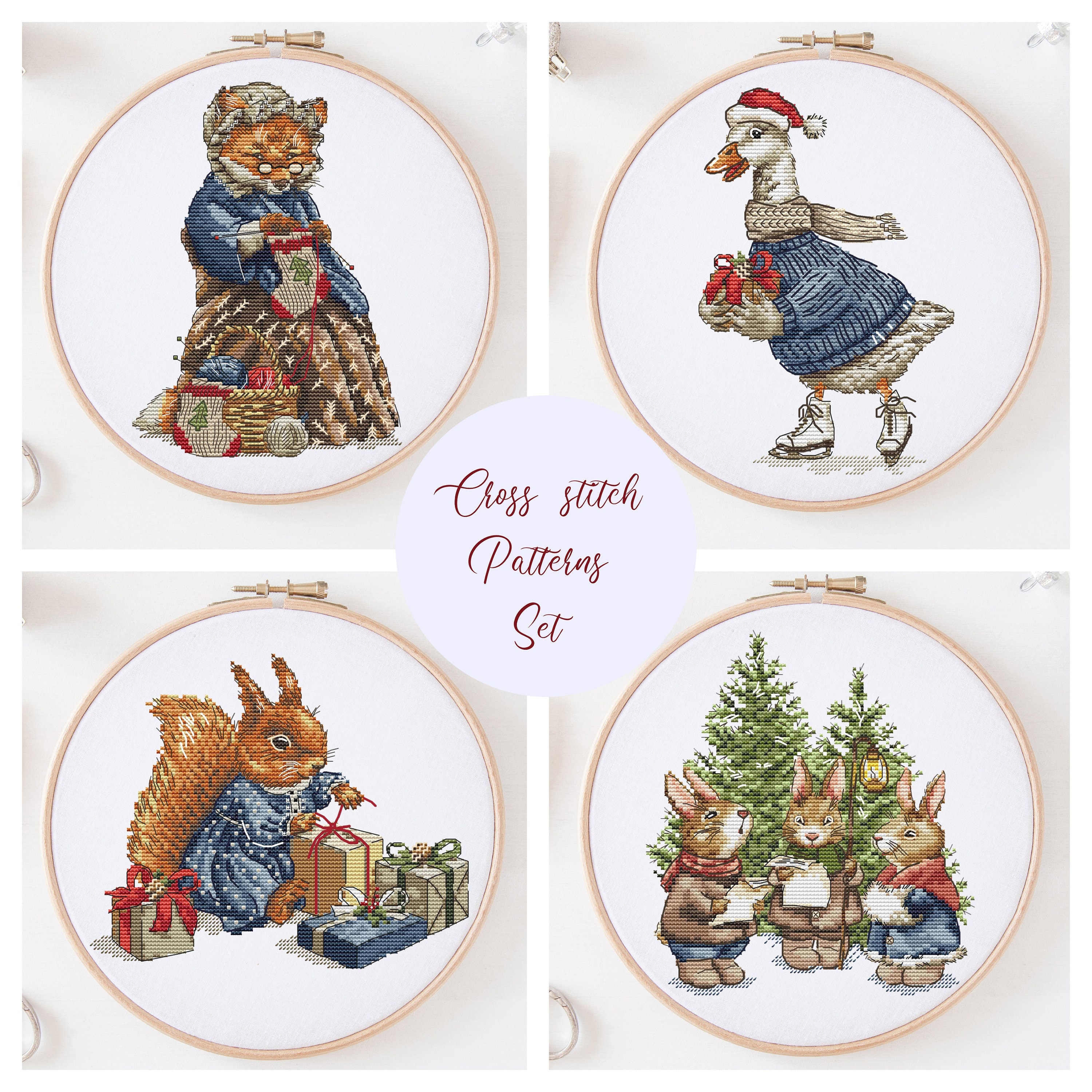 Christmas Animals Cross Stitch Pattern SET of 5 Winter Cute Etsy