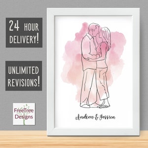 Custom Line Drawing Family, Custom Portrait, Wedding Portrait, Sketches From Photo, Personalized Gifts, Anniversary Gift, Engagement Gift