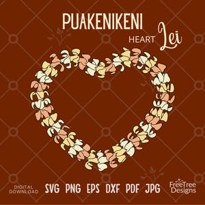 Puakenikeni Flower Heart Lei SVG, Hawaiian Floral Design PNG