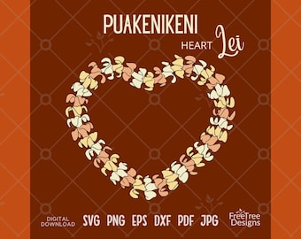 Puakenikeni Flower Heart Lei SVG, Hawaiian Floral Design PNG