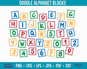 Alphabet Blöcke SVG-Dateien, Bausteine Schnittdateien, Buchstaben Blöcke Clipart PNG Vektor-Dateien, Baby ABC Doodle Schneidedateien digitaler Download