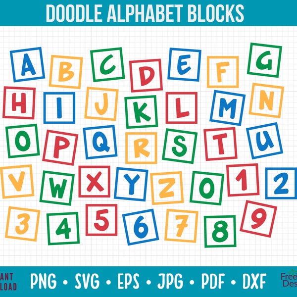 Alphabet Blocks SVG Files, Building Blocks Cut Files, Letter Blocks Clipart PNG Vector Files, Baby ABC Doodle Cutting Files Digital Download