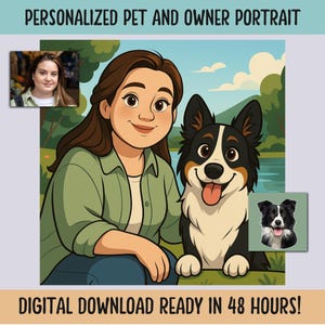 Custom Style Haustier und Besitzer Porträt – Personalisierte Charakter Cartoon Illustration – Hund und Mensch Digitale Kunst – Skurriles Geschenk