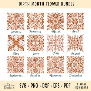 Birth Month Flower Mega Bundle Quilt Block SVG | Hawaiian Flower Art Birthday Design PNG