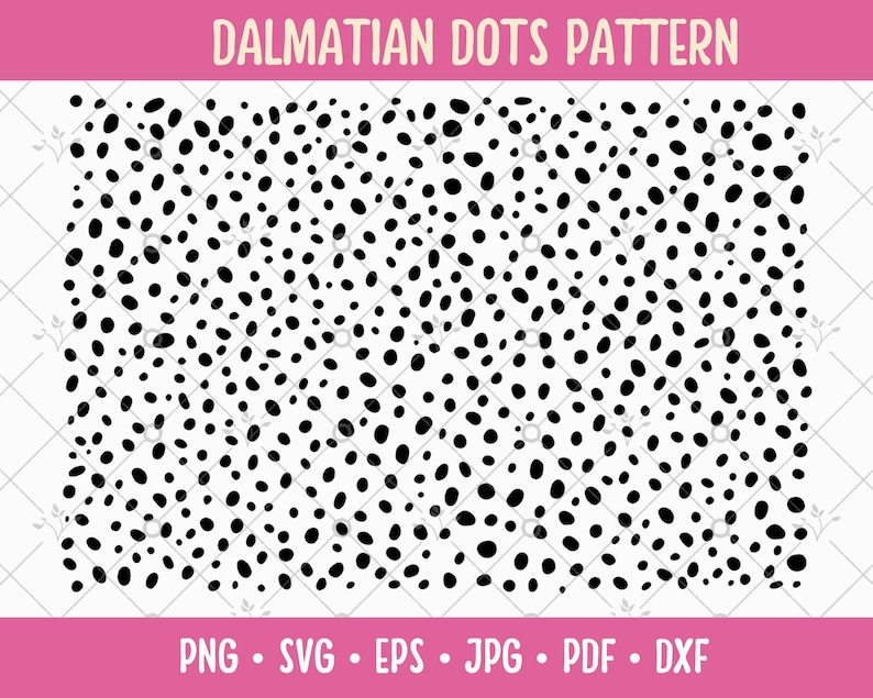 May include: Black and white digital pattern with a repeating pattern of small, irregular black dots on a white background.  The pattern is called "Dalmatian Dots Pattern".