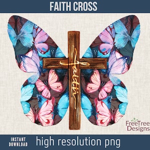 Butterfly Faith Cross PNG: Christian Sublimation Design (Digital Download)