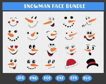 Snowman Face SVG Bundle: Christmas Winter Clipart (Digital Download)