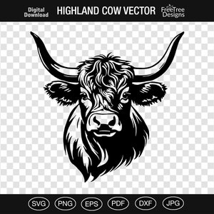 Highland Cow svg Vector Design, Highlander Cow, Instant download, Highland Cow Print and Sublimation, Laser Cut file Cricut digital download