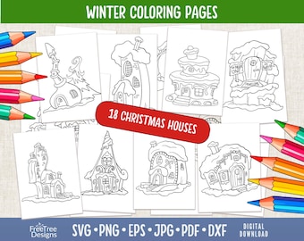 Christmas Winter Houses Coloring Pages: Kids Craft Bundle (Digital Download)