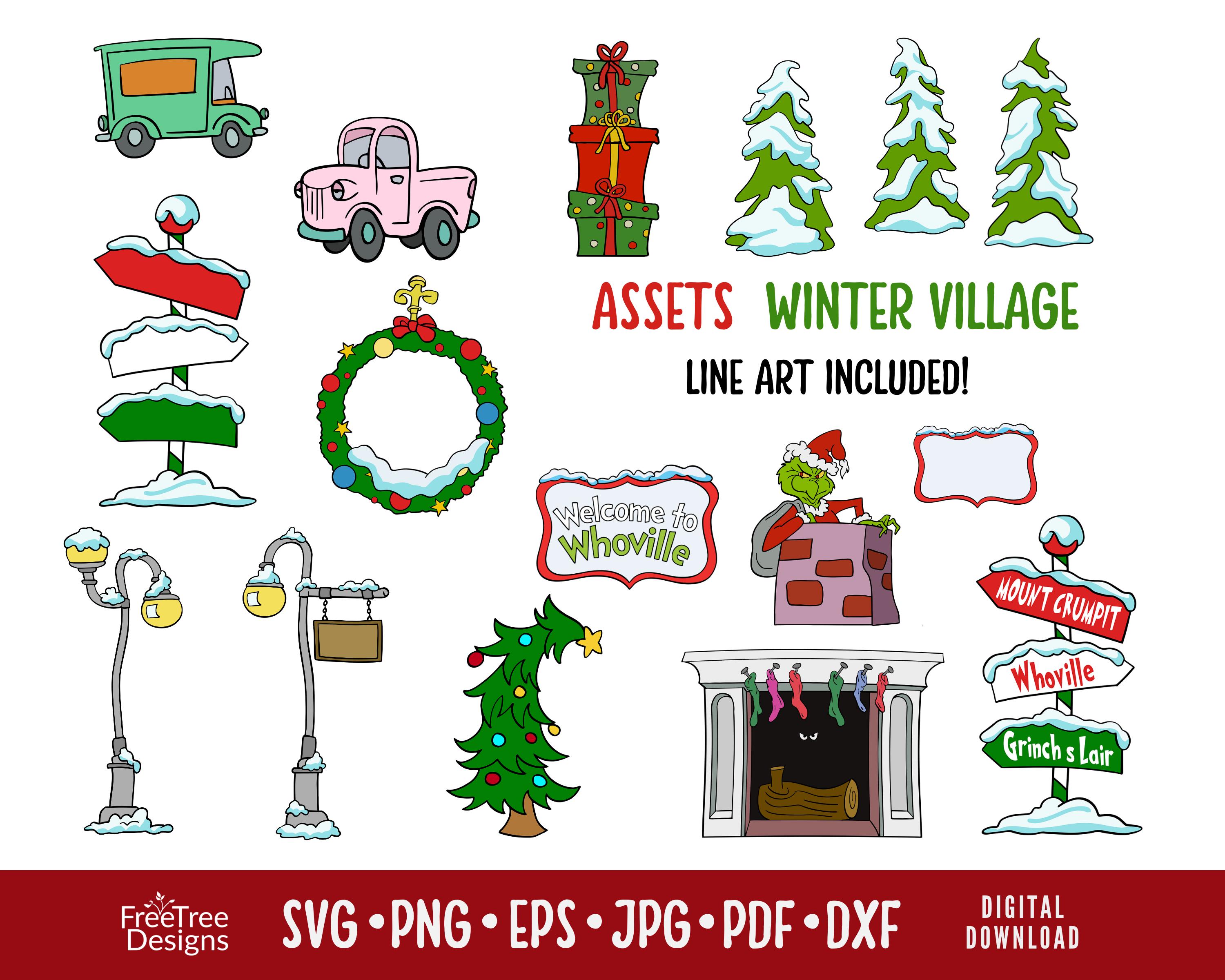 Christmas Village SVG Bundle: Winter Houses, Street Decor (Digital Download)