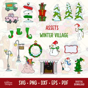 Christmas Village SVG Bundle: Winter Houses, Street Decor (Digital Download)