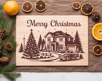 Christmas House Scene Laser Cut File: Engraving Design (Digital Download)