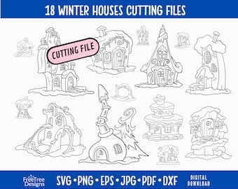 Christmas Winter Houses SVG: Line Art Village, Cricut Glowforge Files (Digital Download)