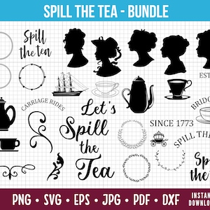 Spill the Tea SVG Clipart Bundle: Bridgerton Silhouette, Tea Party (Digital Download)