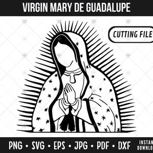 Virgen María svg png, Contorno Virgen de Guadalupe, Madre de Jesús, Virgen María Archivo de corte láser A, Descarga instantánea de la Virgen de Guadalupe