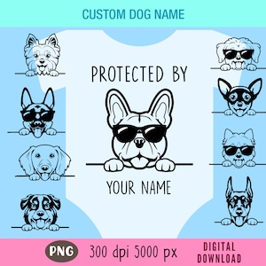 Personalizzato protetto da Dog Name Design, regalo personalizzato per neonati con nome di cane, tutina per neonati Pet® stampata a sublimazione, regalo per baby shower, download digitale