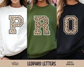 Leopard Print Varsity Alphabet PNG: College Letter Sublimation (Digital Download)