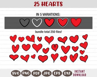 Doodle Herz SVG Bundle: Liebe Clipart, Valentine Herzen (Digitaler Download)