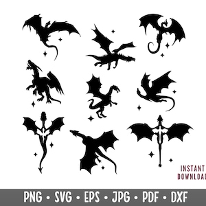 Dragon Silhouette, Basgiath War College SVG, Fourth Wing Dragon PNG, Game Dragon Cut File, Iron Flame Andarna and Tairn Digital Download