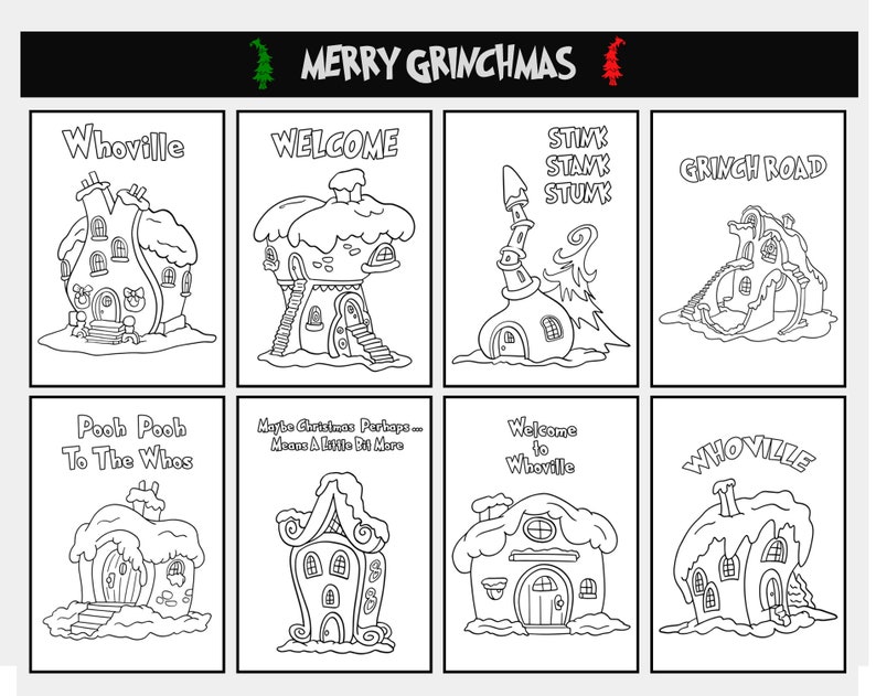 Whoville Houses Coloring Pages SVG Christmas Craft Etsy Canada