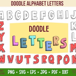 Doodle Alphabet 3D SVG: Line Art Letters Clipart (Digital Download)