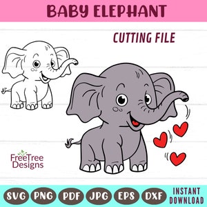 Cute Baby Elephant SVG, Laser Cut file Baby Elephant, Sublimation Image Elephant PNG, Safari Cricut SVG, Instant Download, Digital Clipart