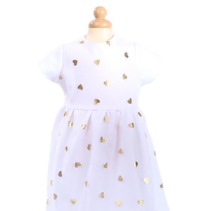 Weißes Kleid mit zarten Goldfolie Herz Overlay für American Girl