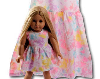 Matching Girl and Doll Tie Dye Dresses Made to fit 18 inch dolls