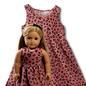Matching Girl and Doll Dresses Mauve Leopard Print Made to fit 18 inch Dolls
