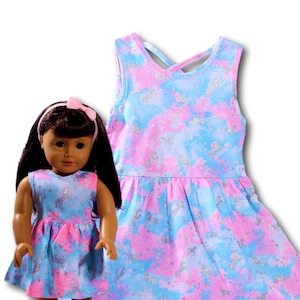 Matching Girl and Doll Summer Unicorn Dresses Made to fit Popular 18 inch dolls