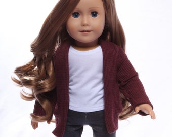 Burgundy Fold-down Lapel Cardigan Made to fit 18 inch dolls